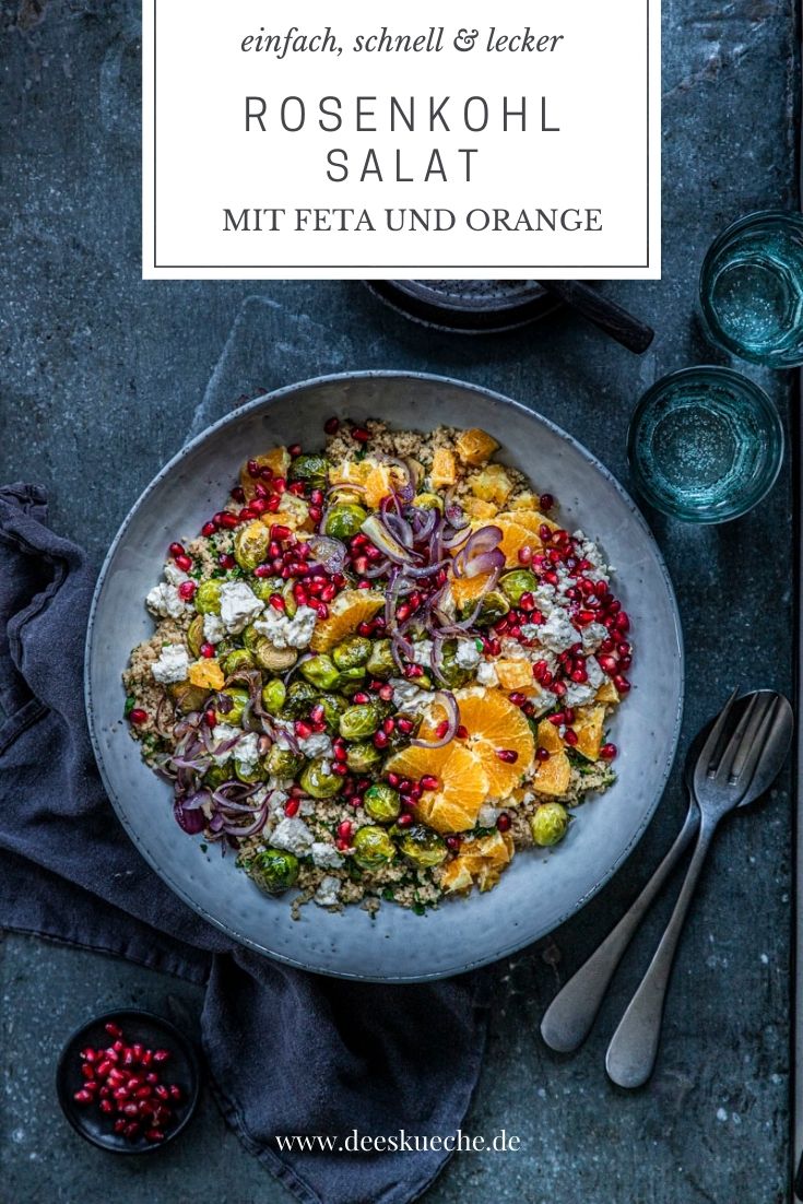 Rosenkohlsalat mit Feta, Orange und Granatapfelkernen – schnell, einfach & lecker!