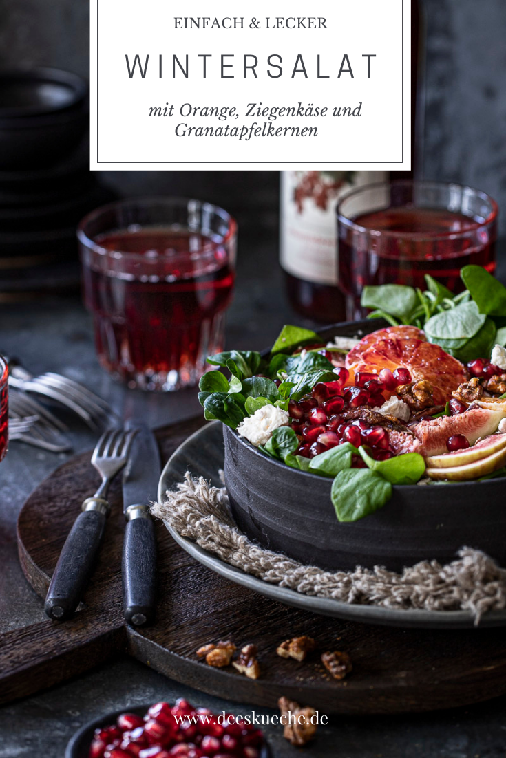 Wintersalat mit Orange, Ziegenkäse und Granatapfelkernen - einfach, lecker und schnell gemacht! #wintersalat #salat